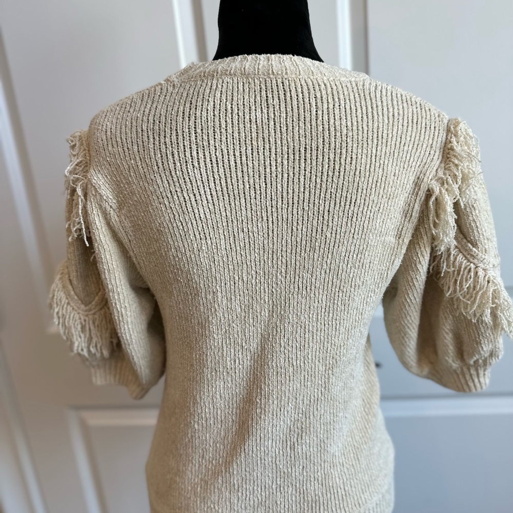 Ulla Johnson Silk Boho Fringe Noor Puff Sleeves Sweater Blouse - Picture 3 of 7